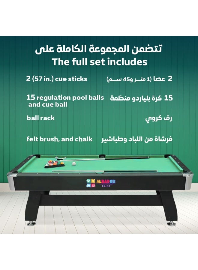 البدر طاولة بلياردو عصرية مع 2 عصا وكرات ورف وفرشاة من اللباد وطباشير من البدر- مقاس 7 قدم، مقاس 7 قدم، لون أخضر، خشب - Image 3